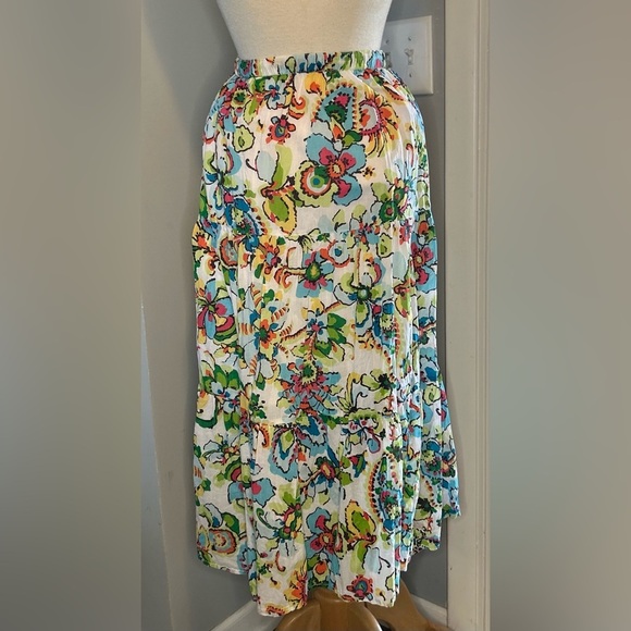 White Stag Women Large 12-14 MultiColor Crinkle Prairie Long Summer Lined Skirt - Picture 4 of 9